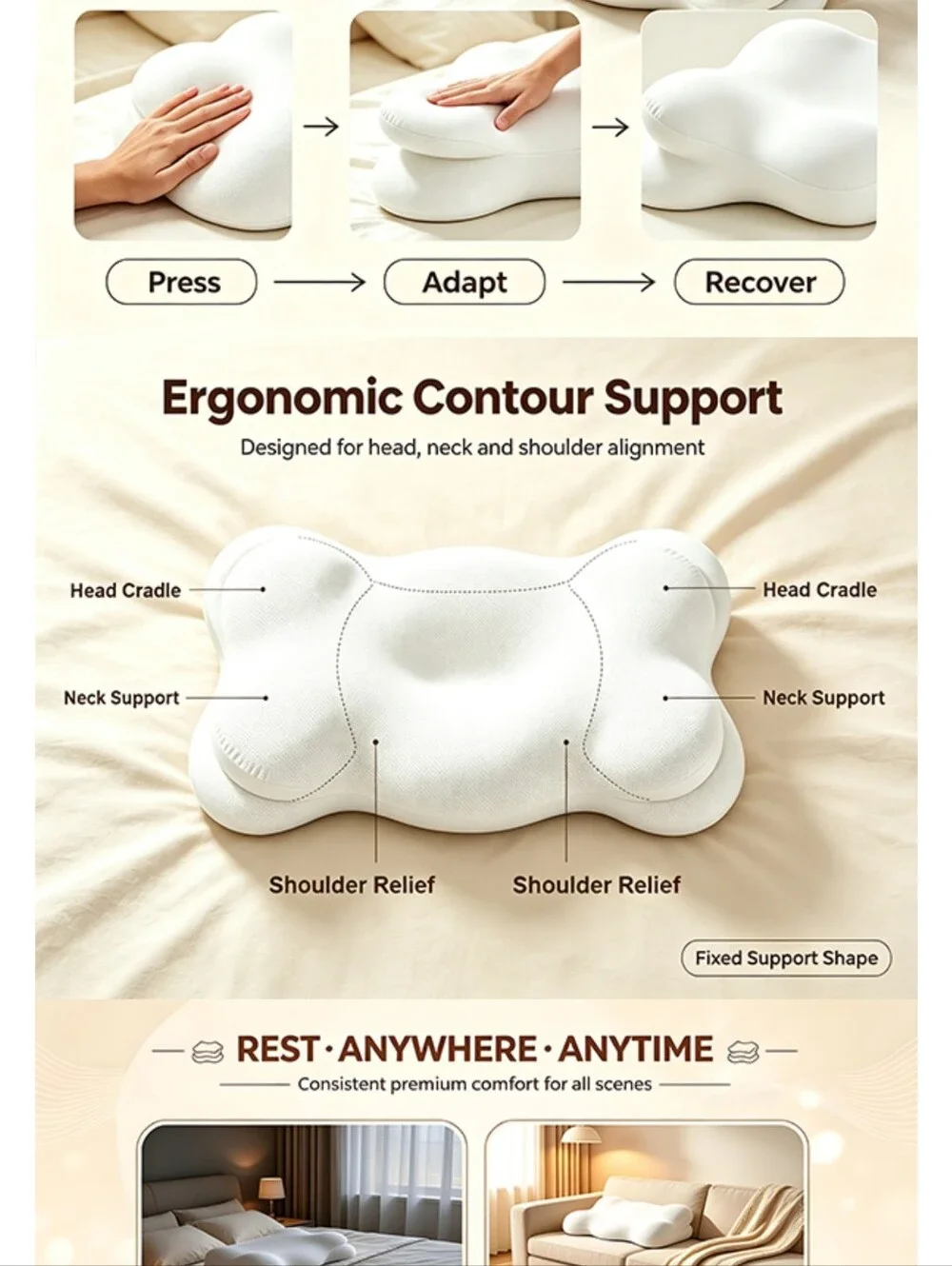 GWSTVMP White Cloud Neck Support Pillow - Memory Foam Cervical Pillow